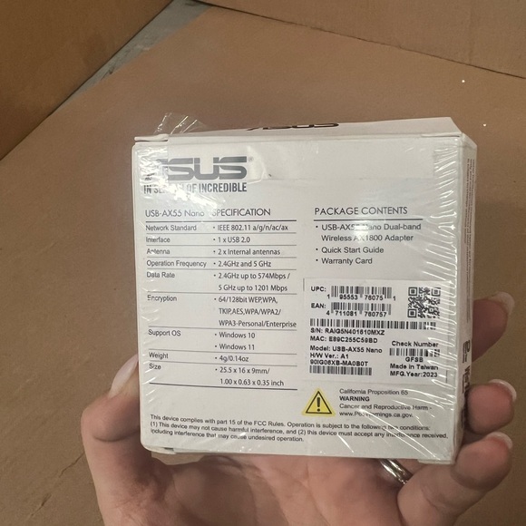 NEW ASUS AX1800 Dual Band WiFi 6 USB Adapter, WiFi 6, 802.11ax USB-AX55 Nano - Picture 3 of 4